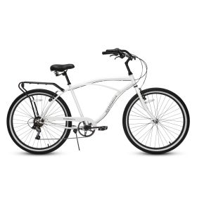 HARMI  Adult Beach Cruiser Bike,7 Speed Bicycles, Multiple Colors,26" Inch Wheels, for Men and Women (Color: White)