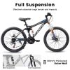 A2660 Ecarpat Mountain Bike 26 Inch Wheels, 21-Speed Full Suspension Mens Womens Trail Commuter City Mountain Bike, Carbon Steel Frame Disc Brakes Thu